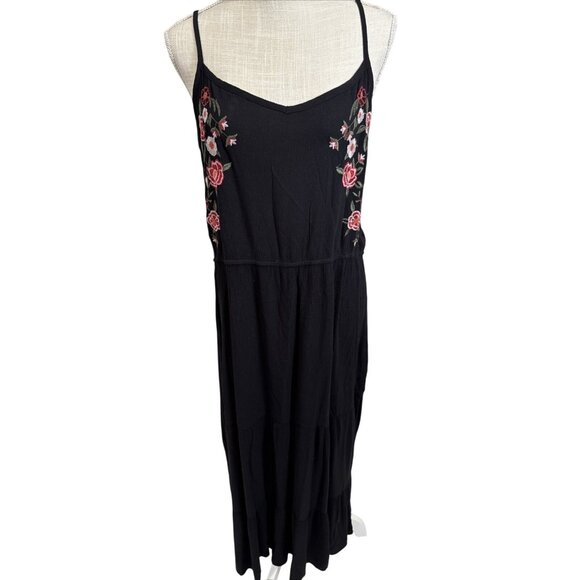 Kelly Renee Black Cami Spaghetti Strap Embroidered Floral Maxi Dress XL - Picture 1 of 9